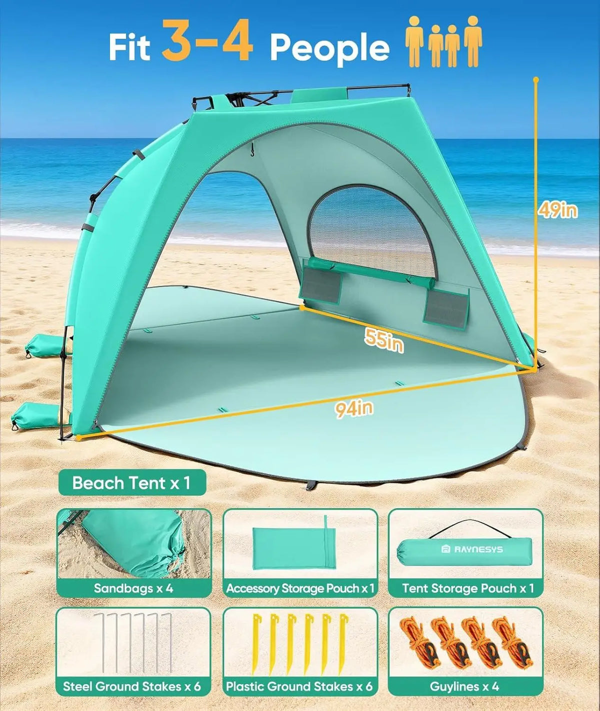 Pop-Up Beach Tent Sun Shelter (5-6 Person)