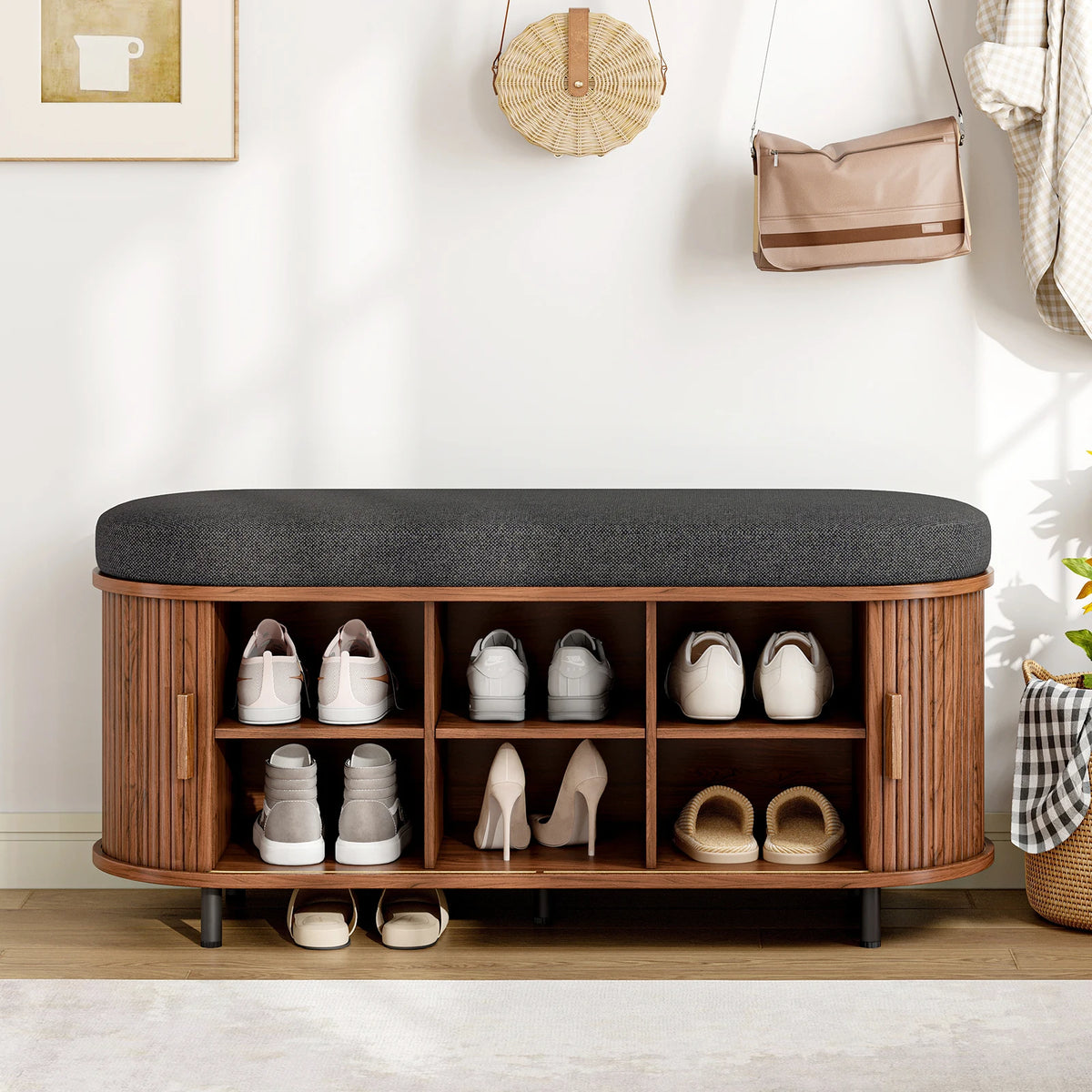 3-Tier Shoe Storage Bench with Cushion