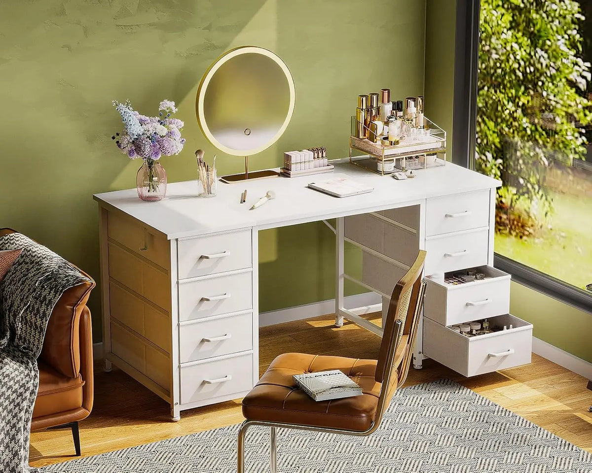 48" Computer Desk with 8 Fabric Drawers