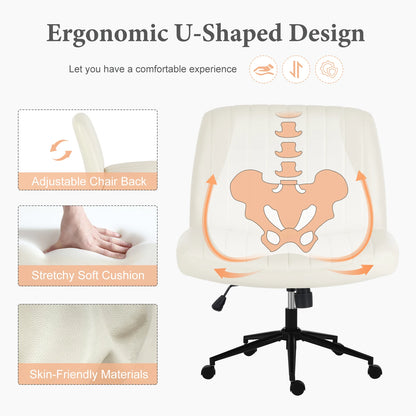 JHK Armless Swivel Office Chair, PU Leather