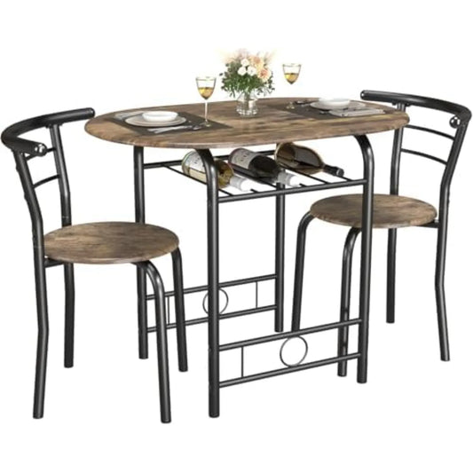 3-Piece Round Wood Table & Chair Set