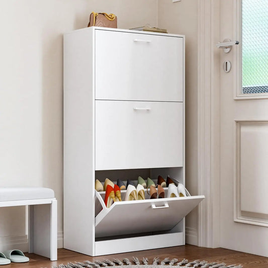 Slim Shoe Cabinet with Flip Drawers
