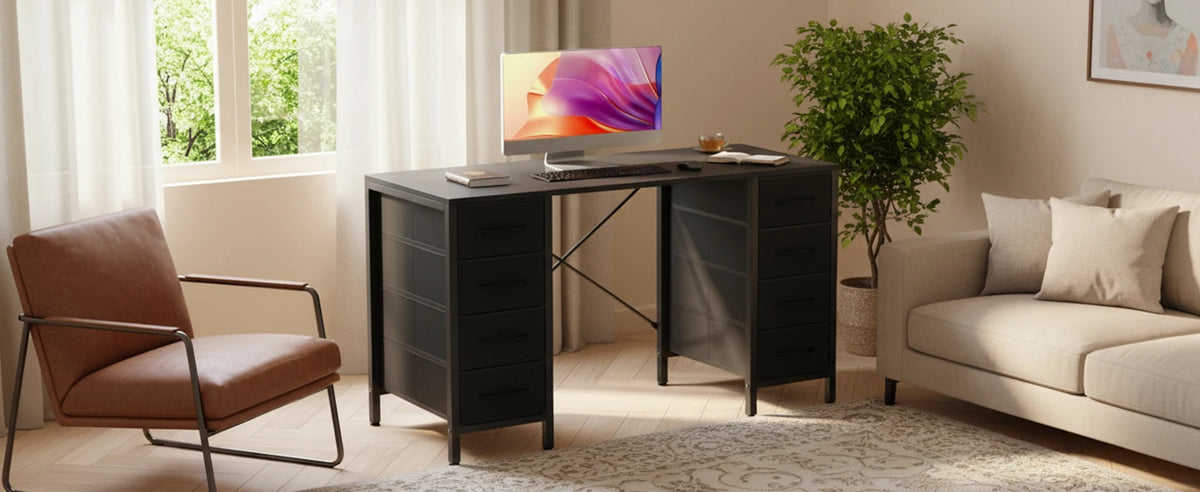 JHK 47" Computer Desk with 8 Drawers