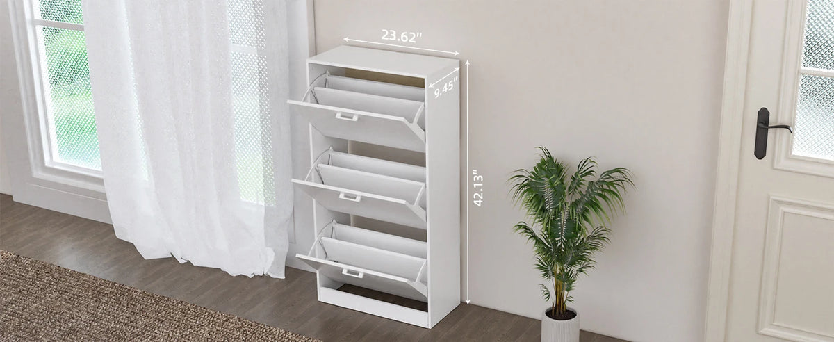 Slim Shoe Cabinet with Flip Drawers