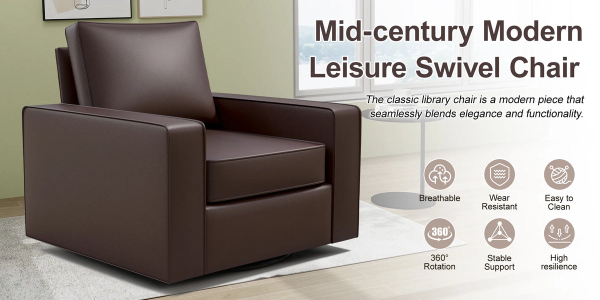 KERDOM 360° Swivel Accent Chair, PU Leather