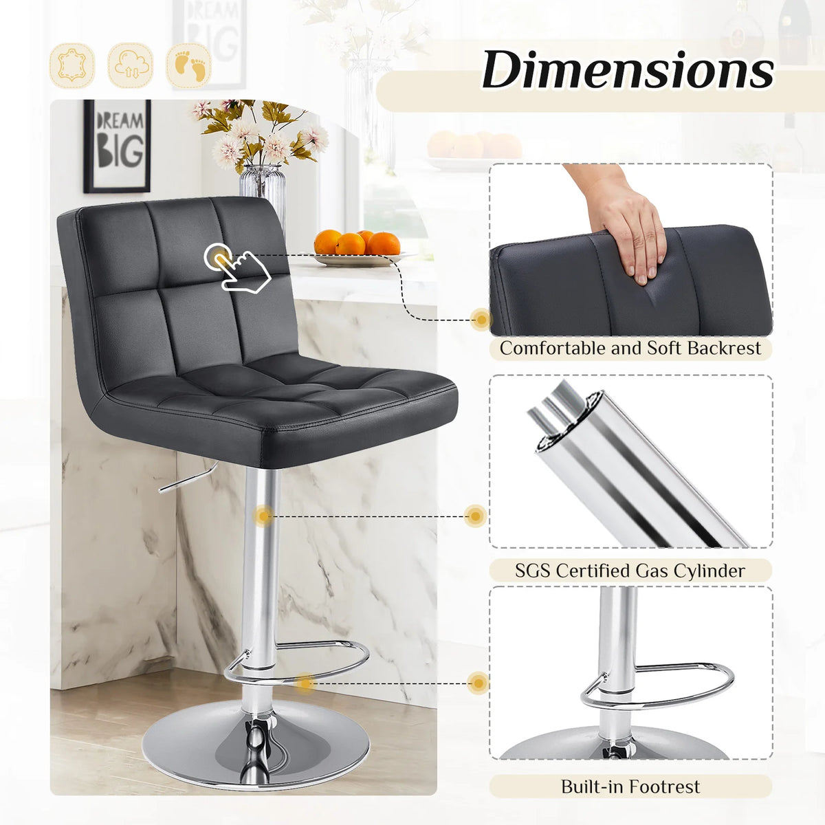 MCQ 360° Swivel Office Chair, PU Leather
