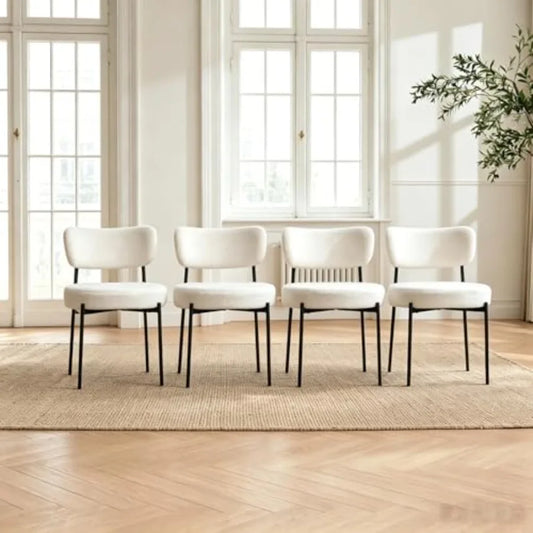 Boucle Mid-Century Dining Chairs, Set of 4