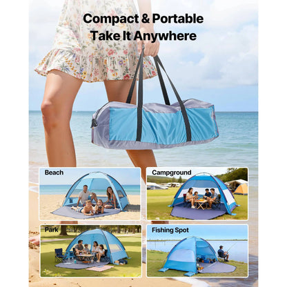 4-Person Beach Tent Sun Shelter, UPF 50+