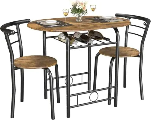 3-Piece Round Wood Table & Chair Set