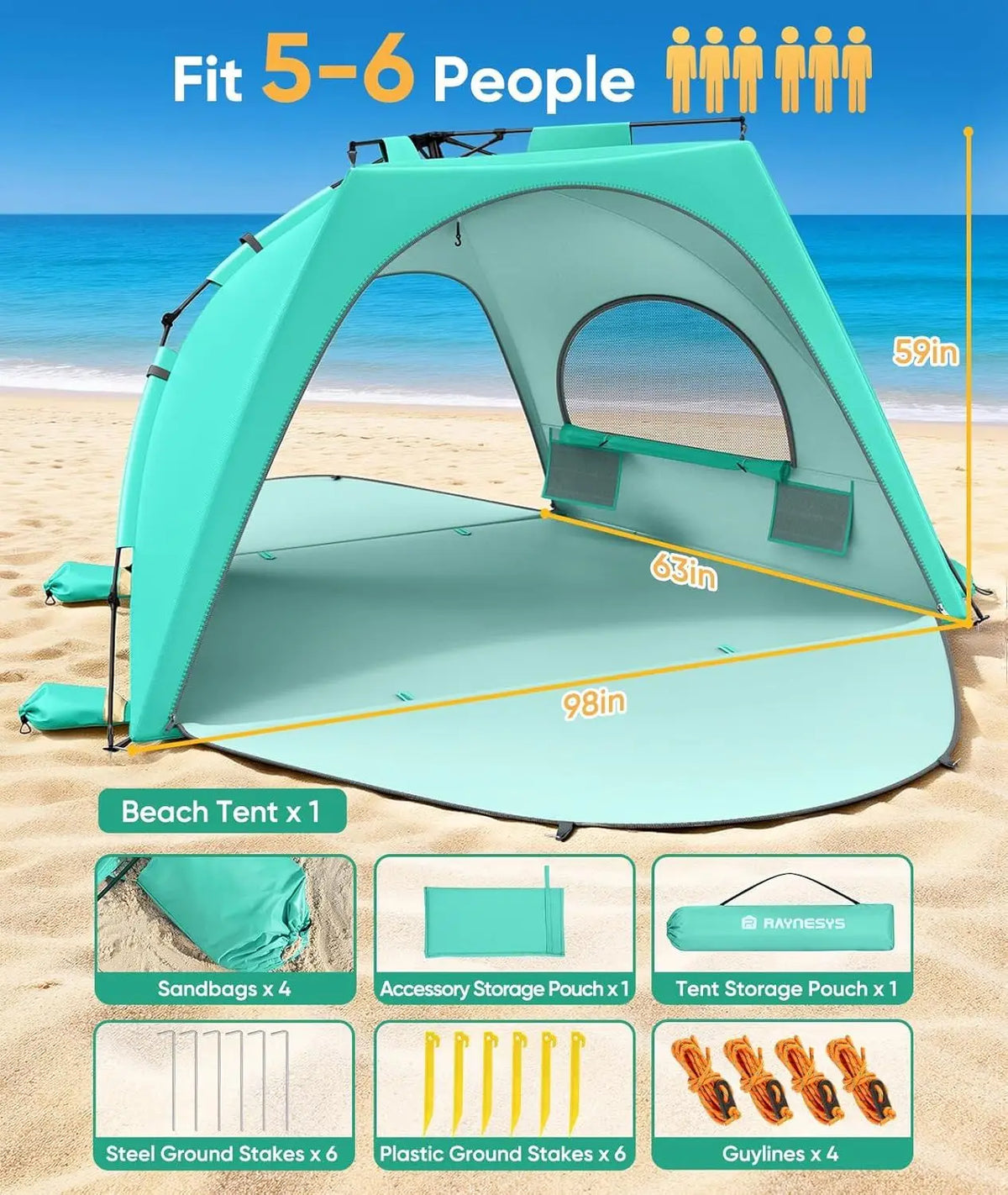 Pop-Up Beach Tent Sun Shelter (5-6 Person)