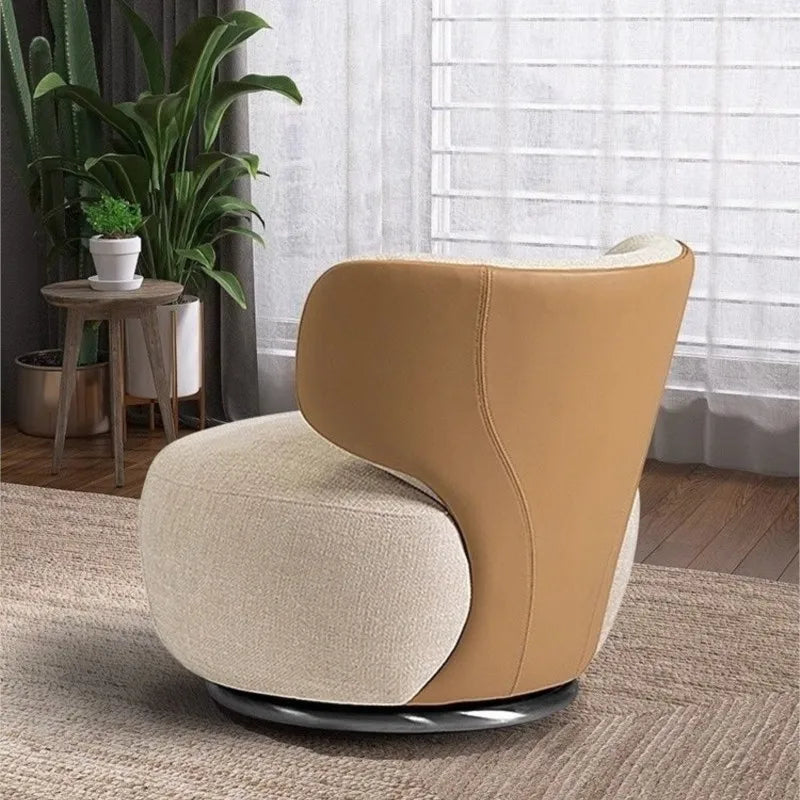 Single Swivel Accent Chair – Fabric, Cushioned, Wood Frame
