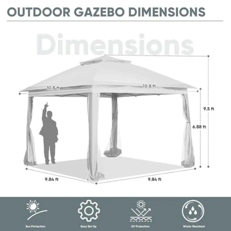 11x11 Gazebo Tent with Mosquito Netting, White