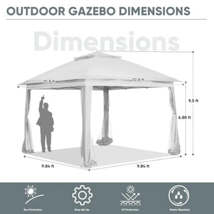11x11 Gazebo Tent with Mosquito Netting, White