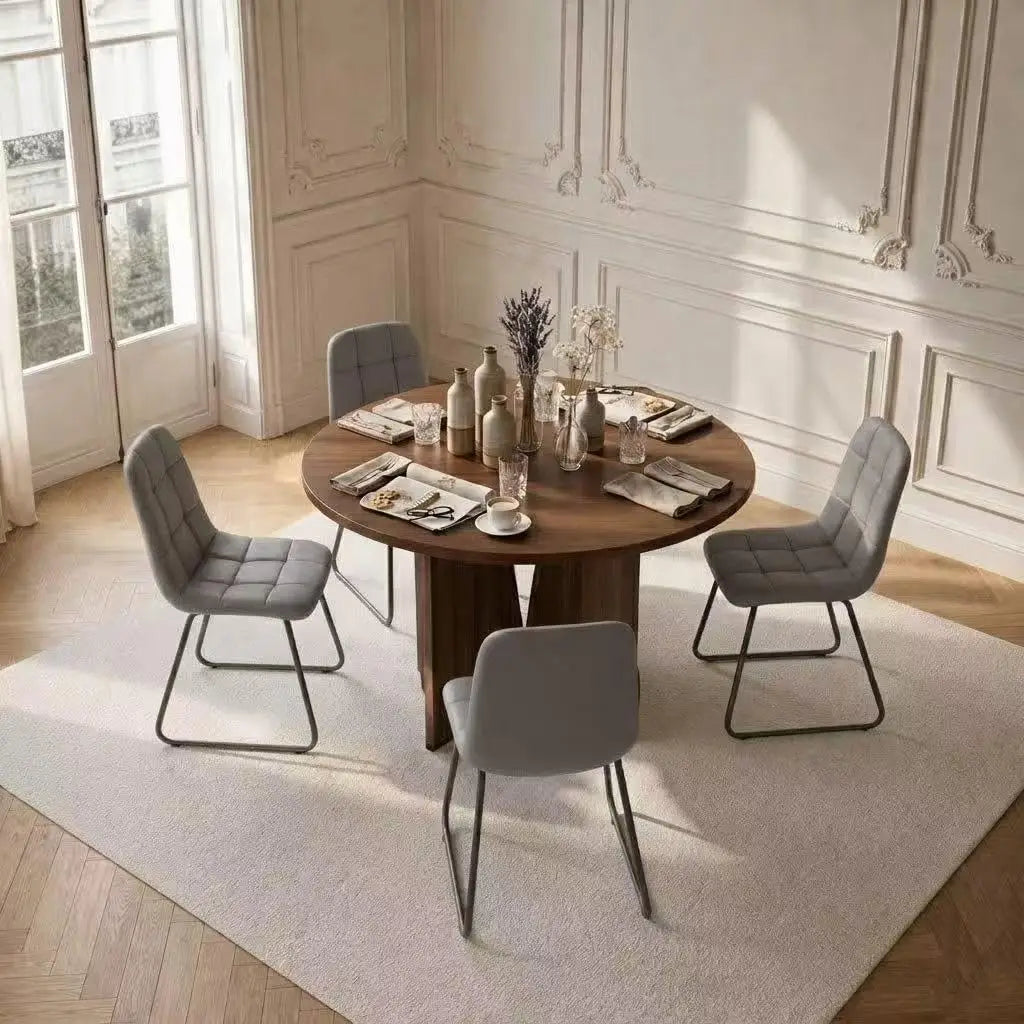 Round Walnut Dining Table Set for 4