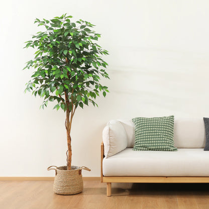 Artificial Ficus Tree | Fake Potted Plant with Natural Wood Trunk
