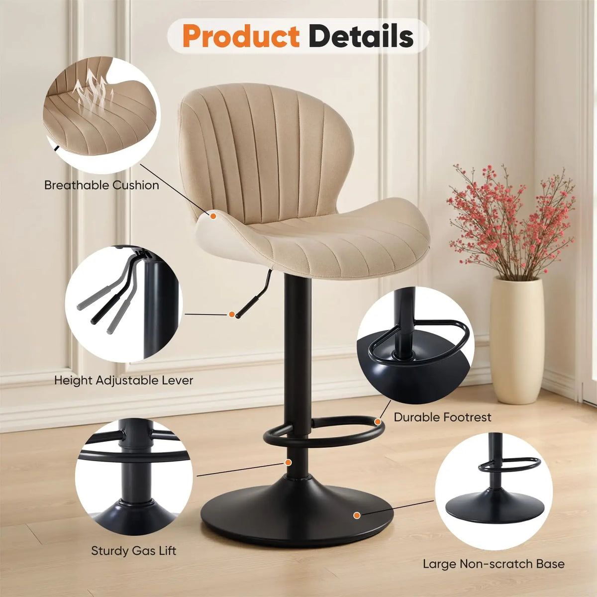 JHK Swivel Dining Chairs, Set of 2