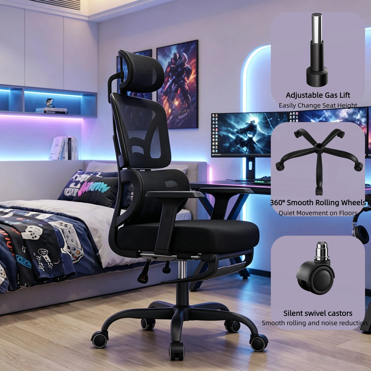 FRODROVIA Mesh Office Chair with Footrest