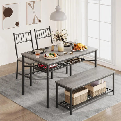 Dining Table Set for 4 with Bench & Storage