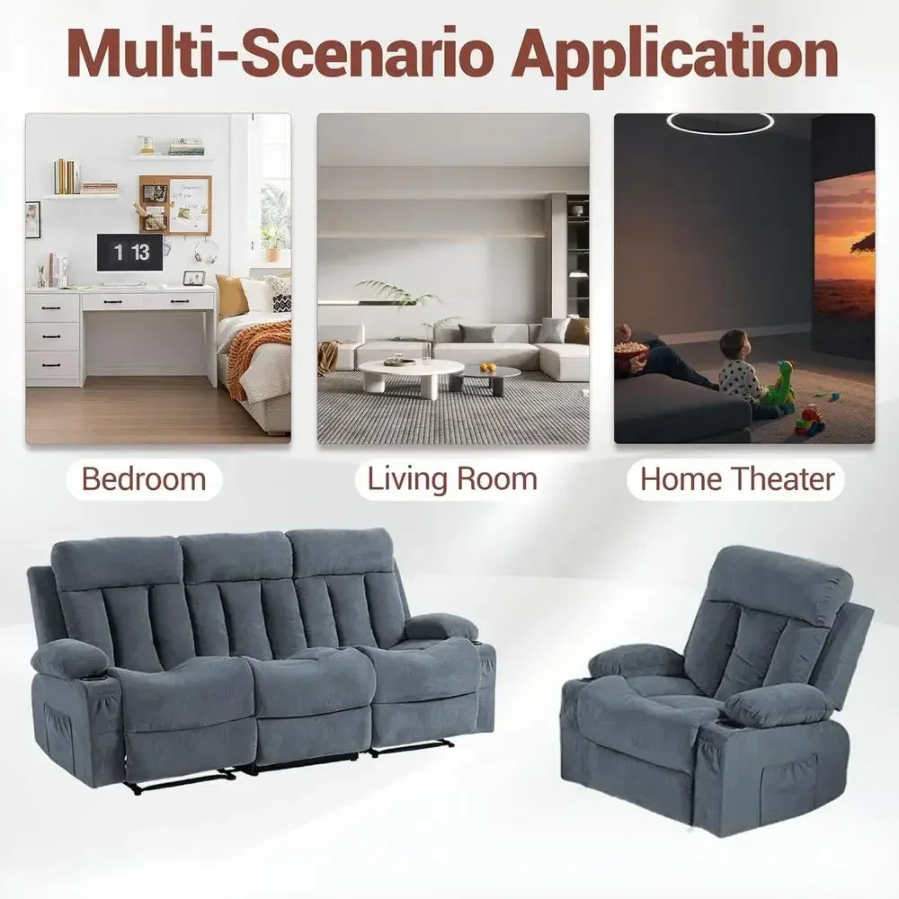 2-Piece Reclining Sofa Set (Blue)
