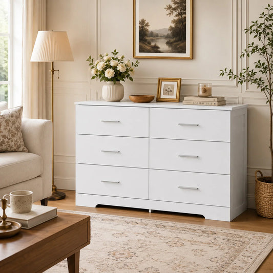 6-Drawer Wood Dresser with Metal Handles