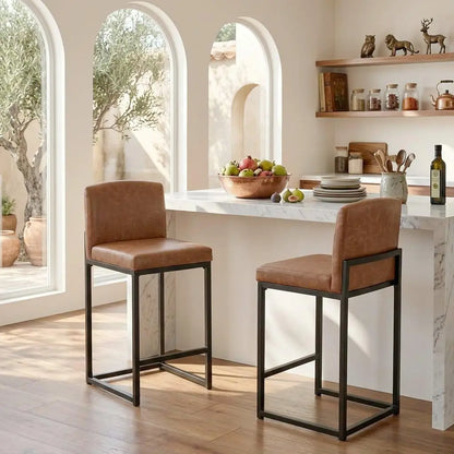 Faux Leather Counter Height Bar Stools, Set of 2