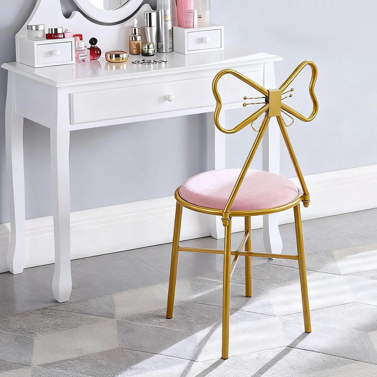 Pink Butterfly Accent Chair with Flannel Cushion