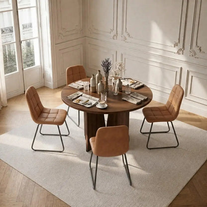 Round Walnut Dining Table Set for 4