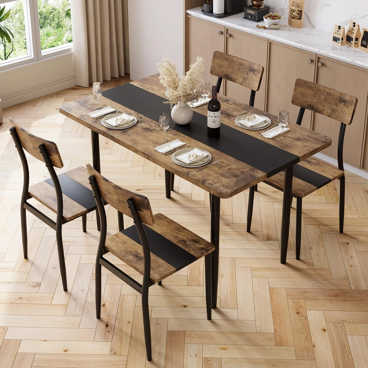 Dining Table Set for 4 with Chairs, Two-Tone