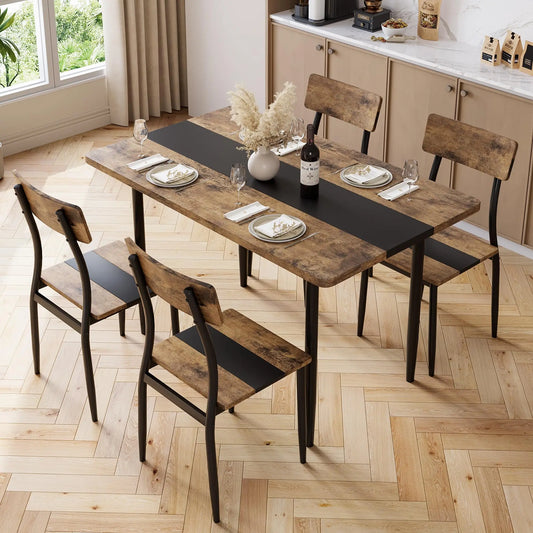 Dining Table Set for 4 with Chairs, Two-Tone