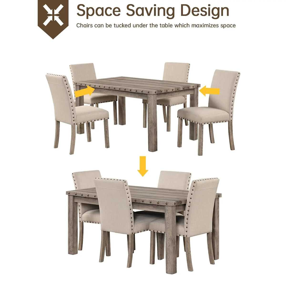 Farmhouse Dining Set for 4, 60" Table