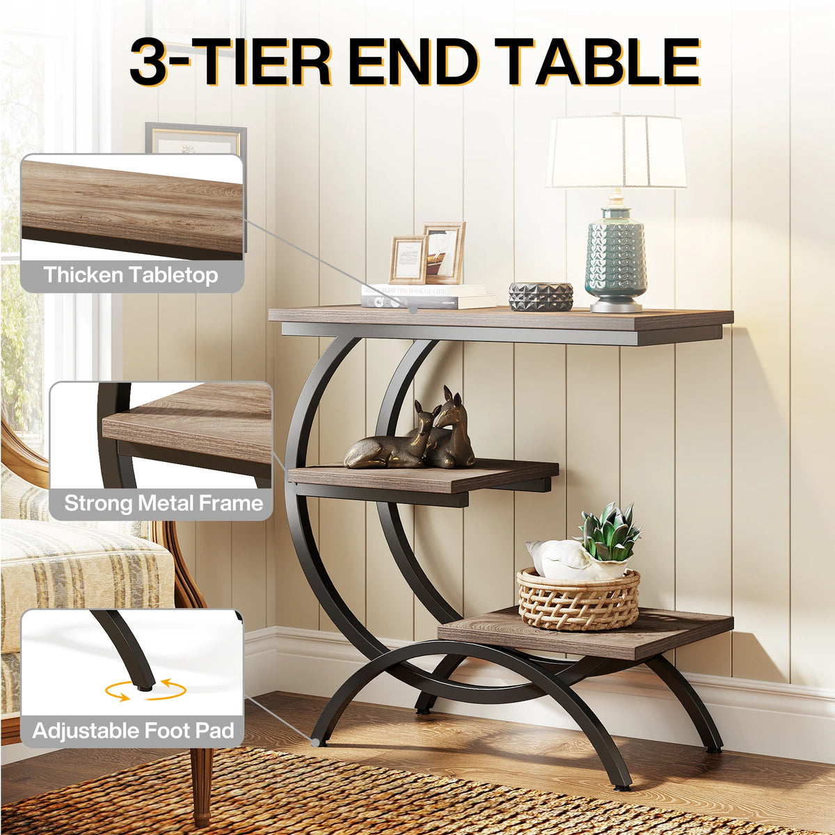 Tribesigns C-Shaped Industrial End Table