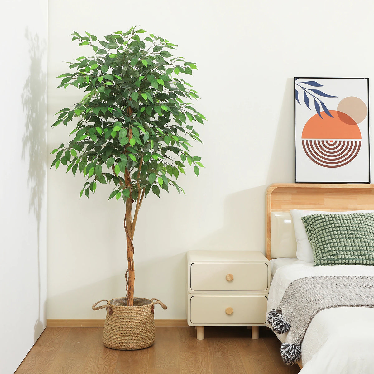 Artificial Ficus Tree | Fake Potted Plant with Natural Wood Trunk