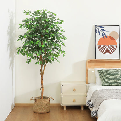 Artificial Ficus Tree | Fake Potted Plant with Natural Wood Trunk