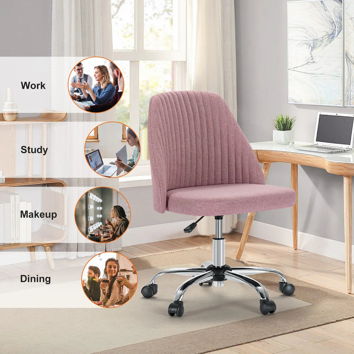 JHK Armless Vanity Swivel Desk Chair