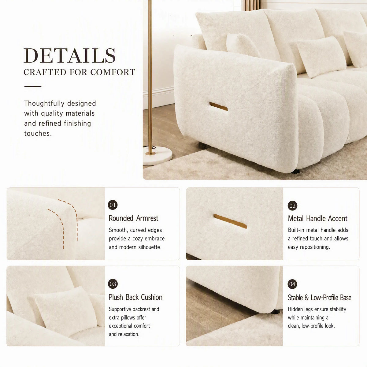 79.5in Teddy Fabric 3-Seater Sofa