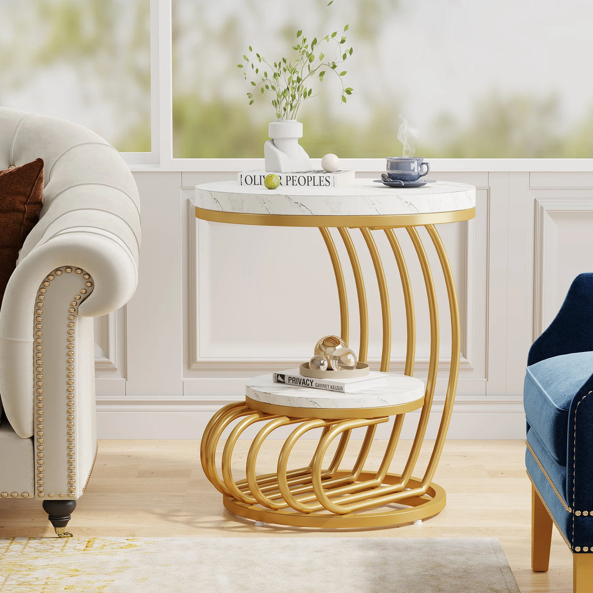 Tribesigns Round End Table, Faux Marble