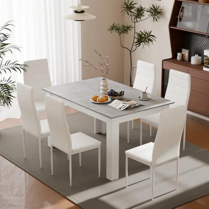 7-Piece Dining Set for 6, Faux Leather Chairs