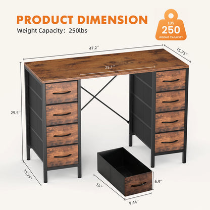 JHK 47" Computer Desk with 8 Drawers