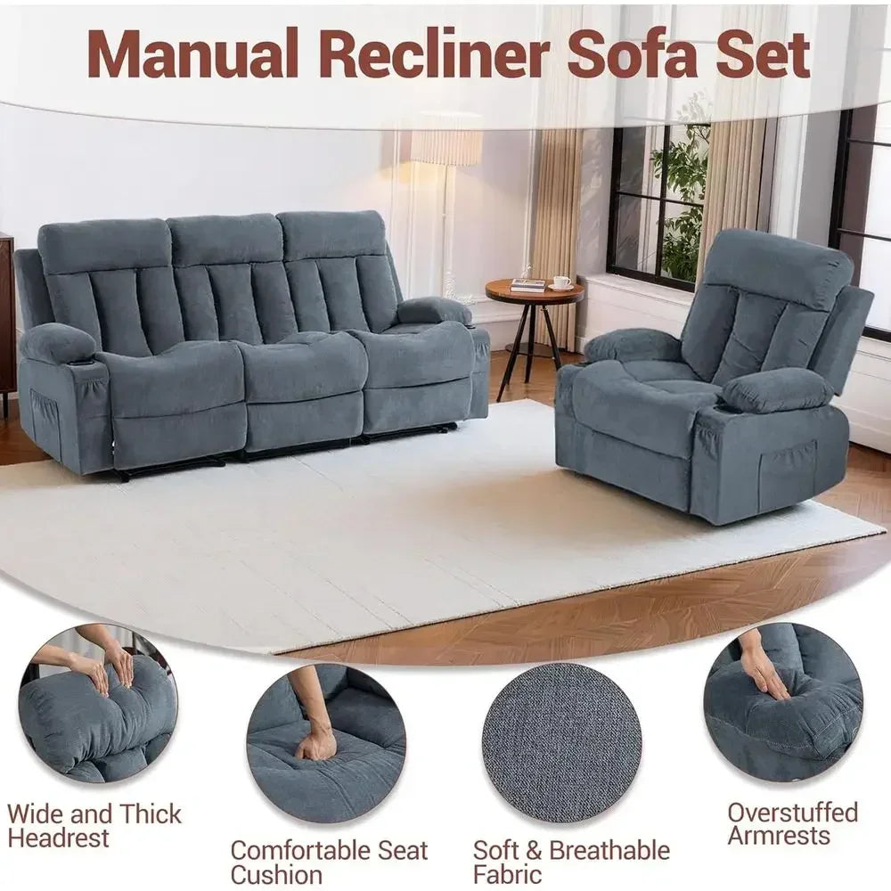 2-Piece Reclining Sofa Set (Blue)