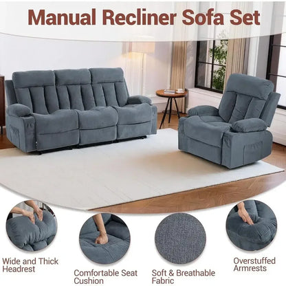 2-Piece Reclining Sofa Set (Blue)