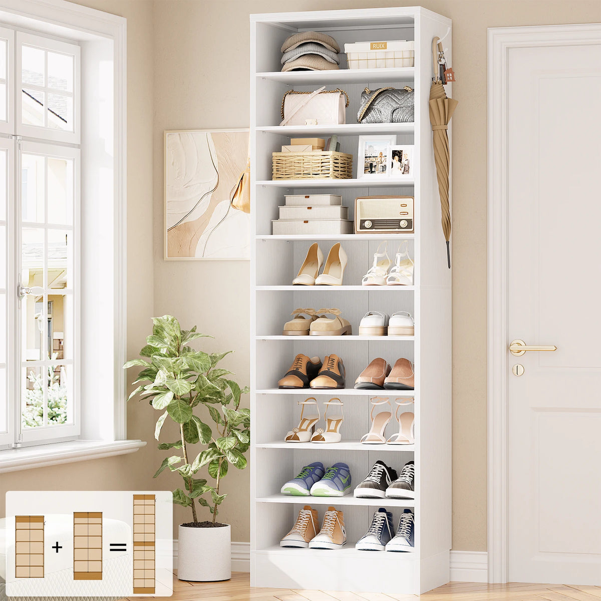 10-Tier Narrow Wood Shoe Rack