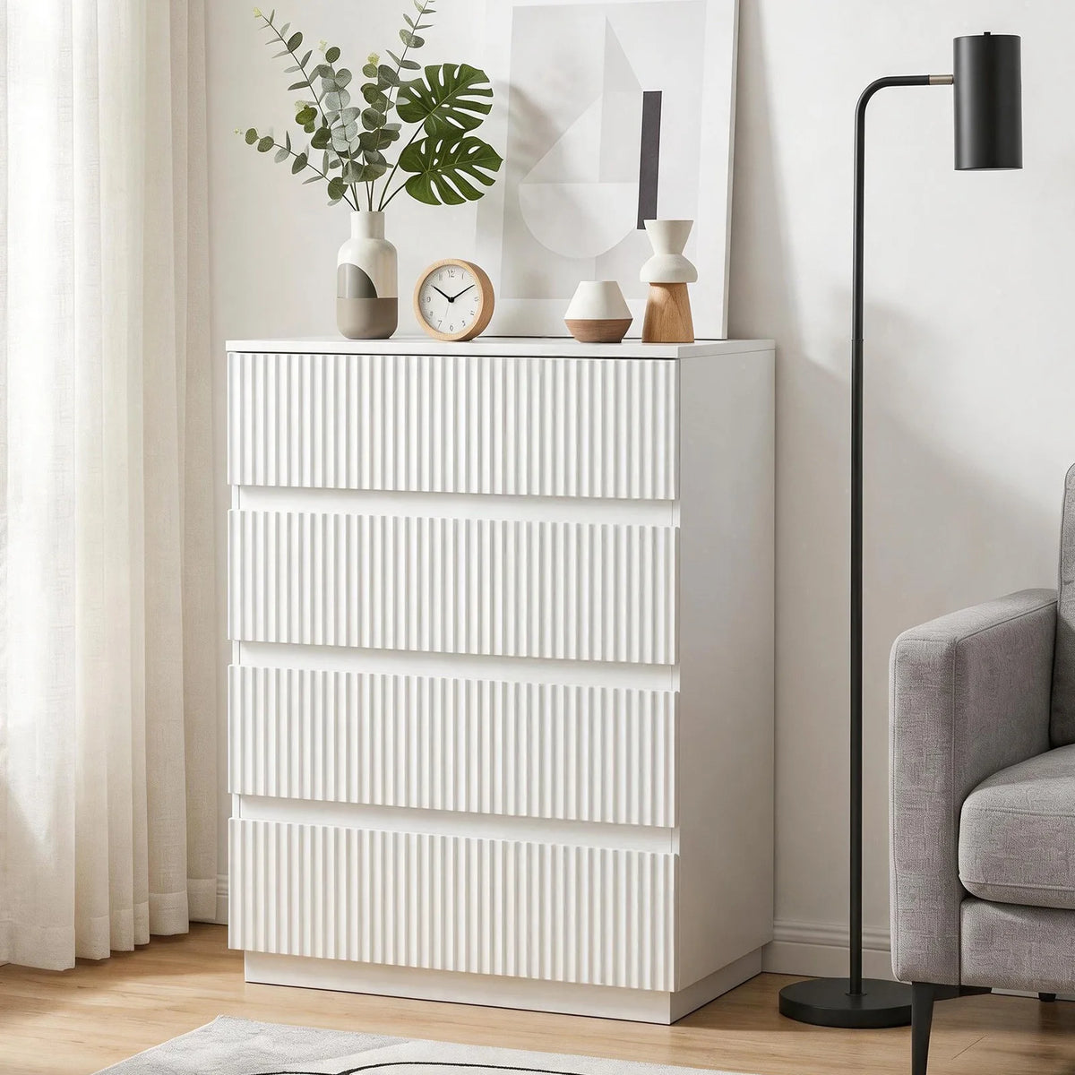 White Fluted 4-Drawer Dresser