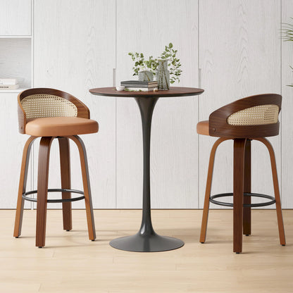 Swivel Bar Stools with Rattan Back, Set of 2