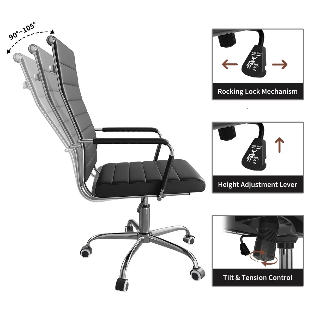 Executive PU Leather Office Chair, Mid Back