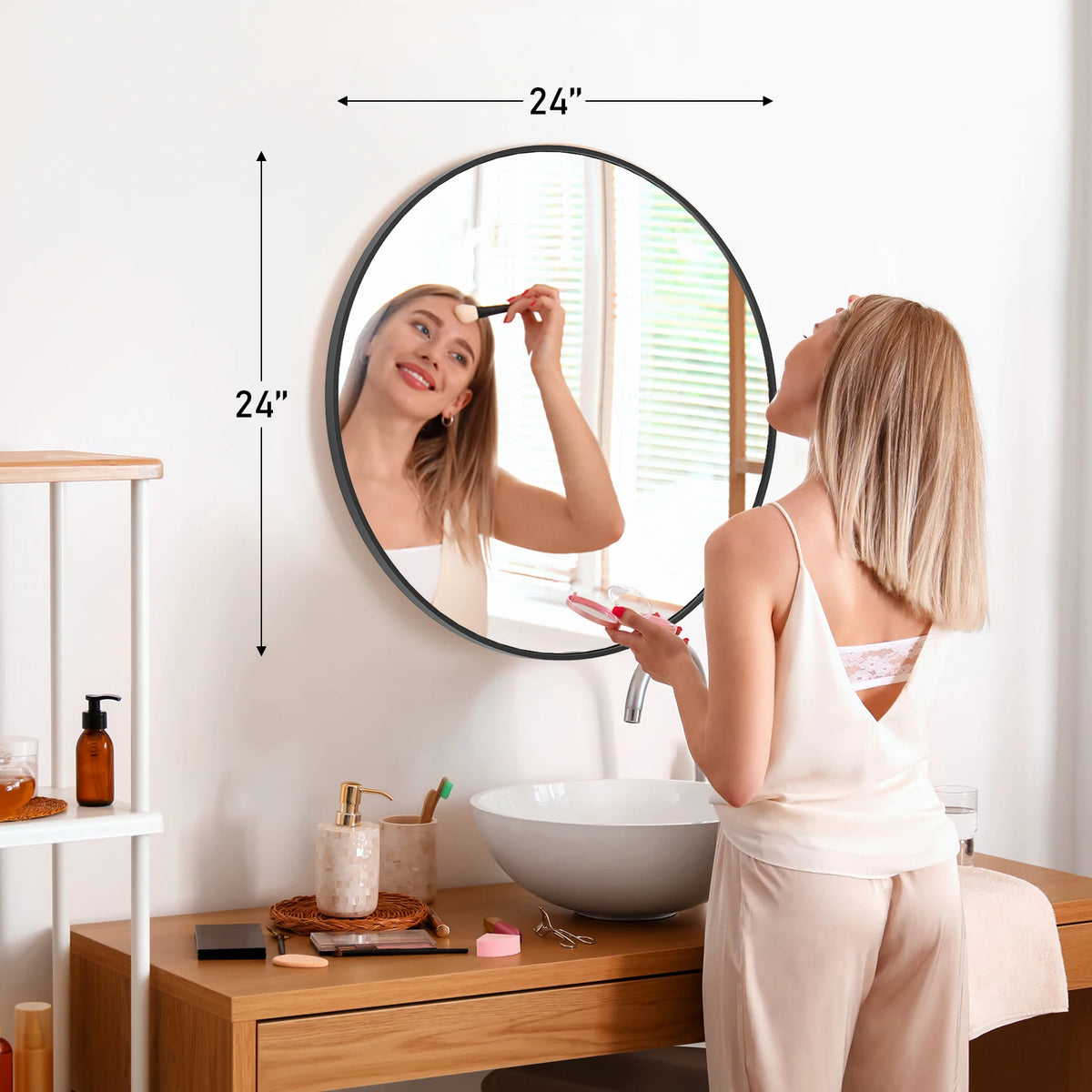 JHK Round Metal Framed Wall Mirror