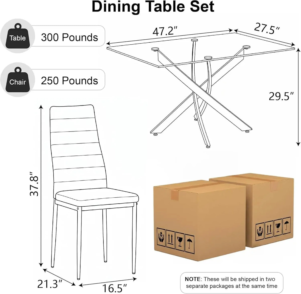 5-Piece Glass Dining Table Set for 4
