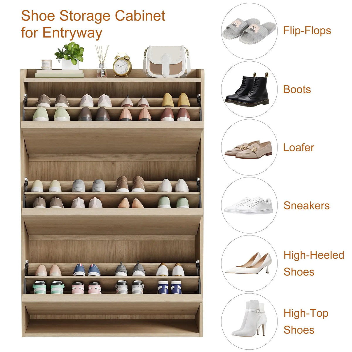 3 Flip Drawer Shoe Cabinet, 46"