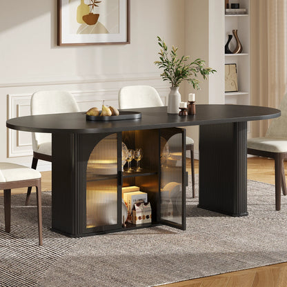 70" Oval Dining Table with LED & Storage