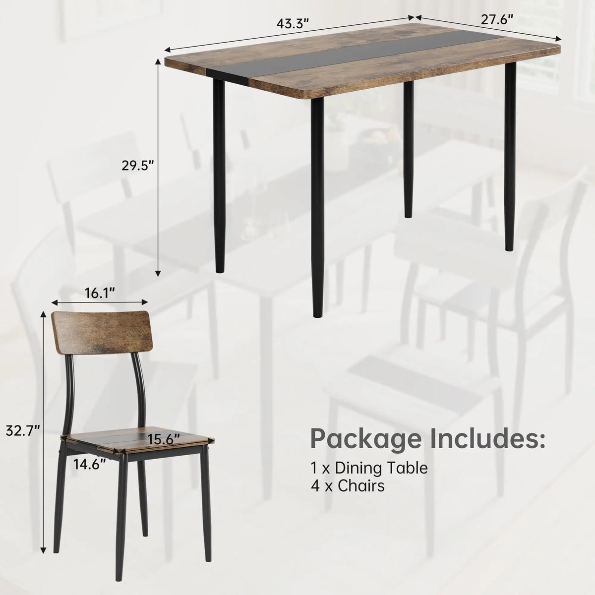 Dining Table Set for 4 with Chairs, Two-Tone