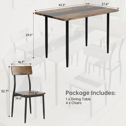 Dining Table Set for 4 with Chairs, Two-Tone